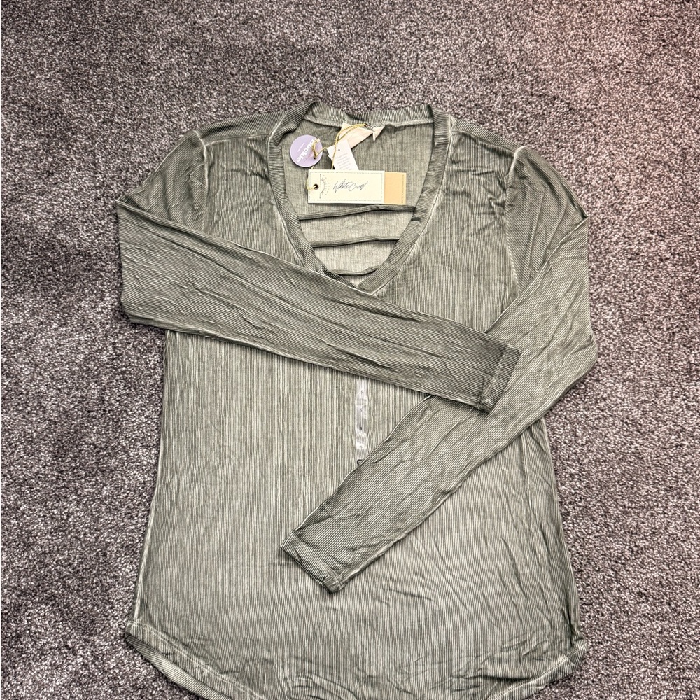 White Crow Olive Green River Strappy Long Sleeve V-Neck Top